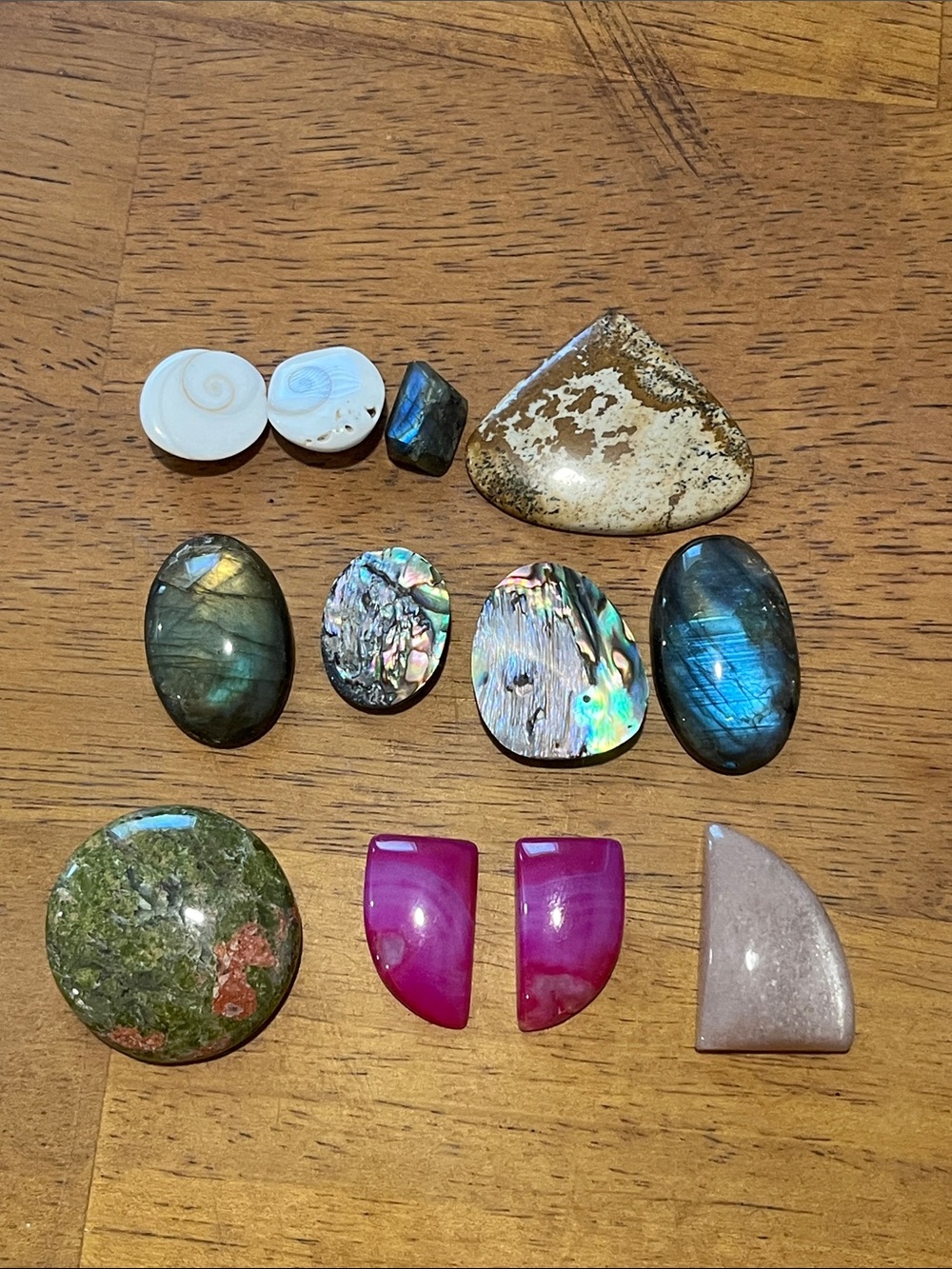 Mixed Cabochon Gemstone Lot - Abalone, Labradorite, Shell, Jasper, Pink Agate